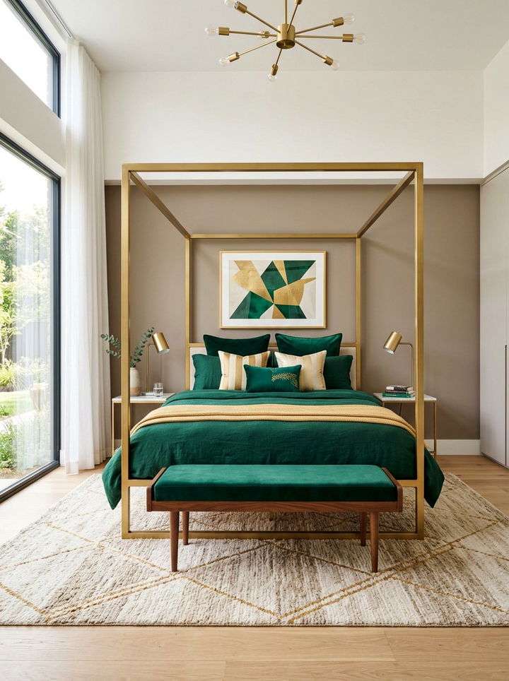 Modern gold canopy bed - 30 emerald and gold bedroom ideas