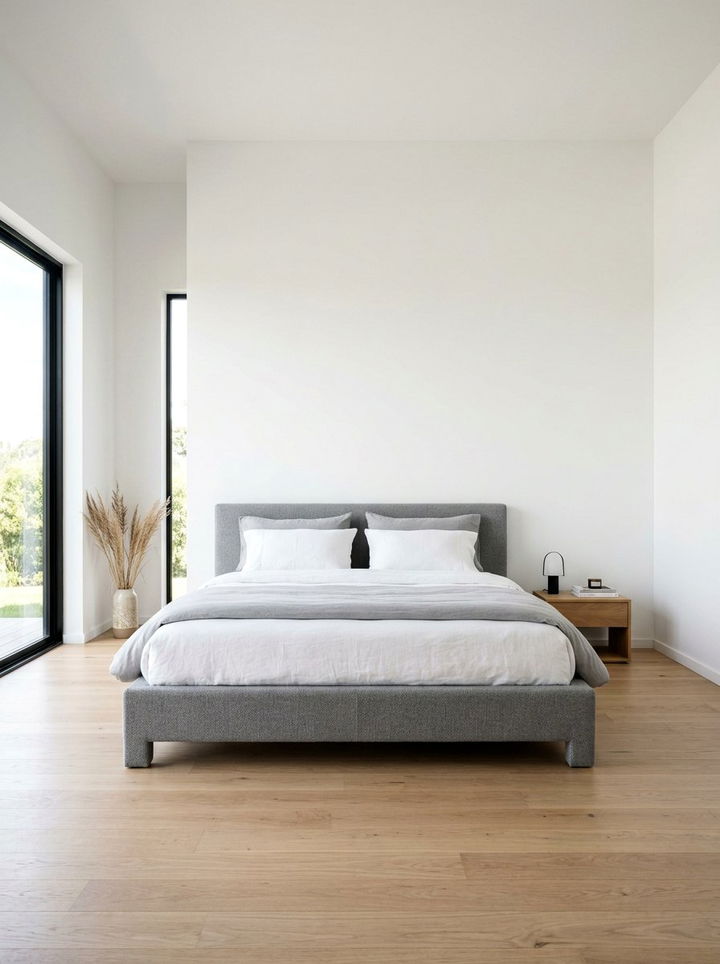 Modern grey platform bed - 30 minimalist grey bedroom ideas