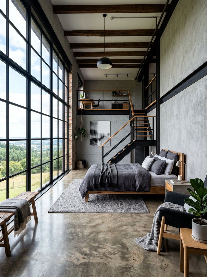 Modern grey rustic loft - 30 rustic grey bedroom ideas