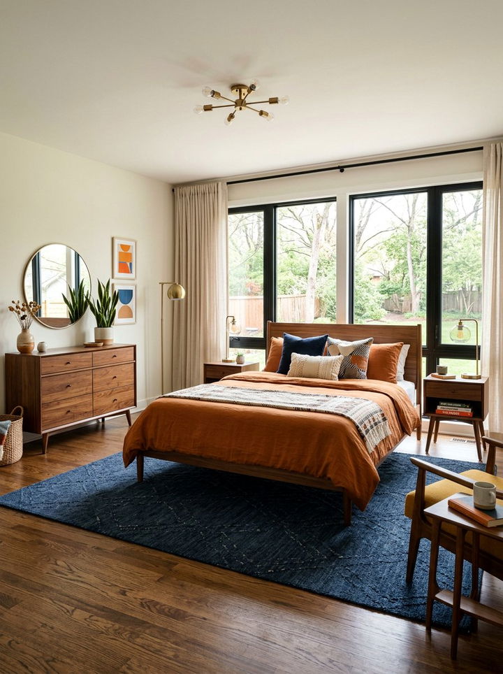 Modern mid century burnt orange and navy bedroom - 30 burnt orange and navy bedroom ideas