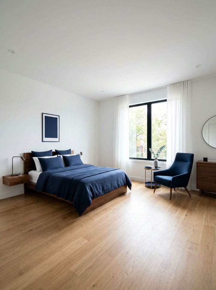 Modern navy minimalist bedroom - 30 navy bedroom decor ideas