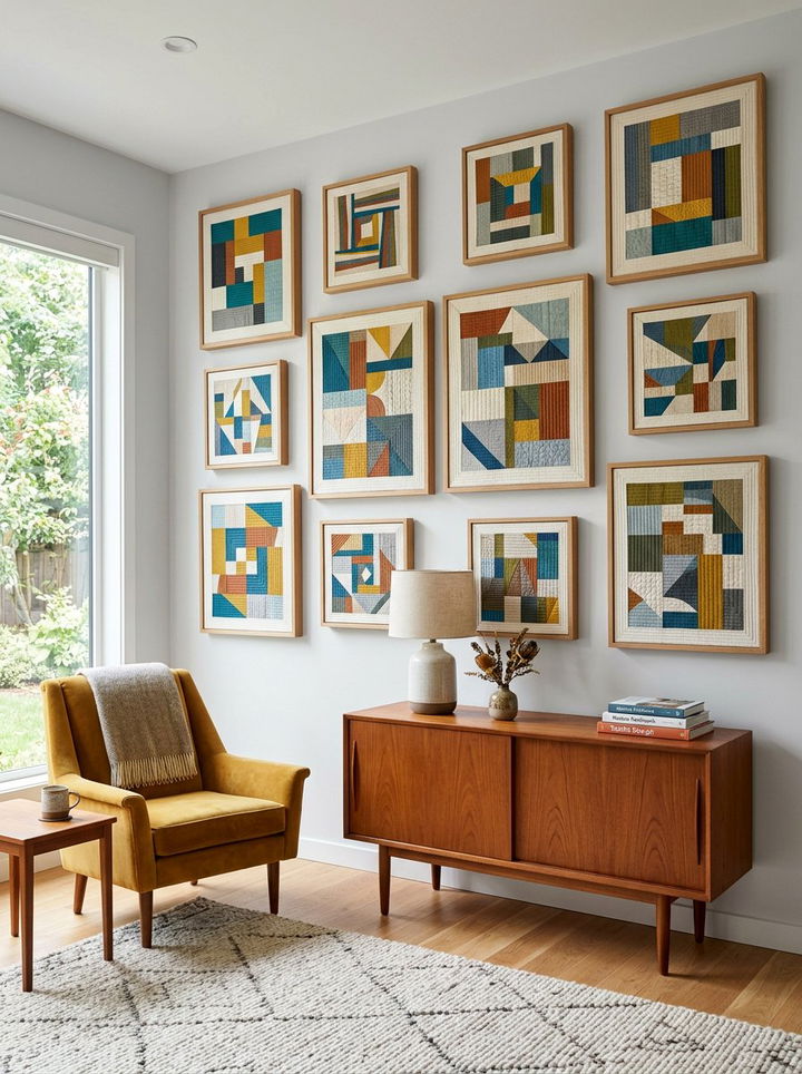 Modern patchwork wall art - 30 patchwork bedroom ideas