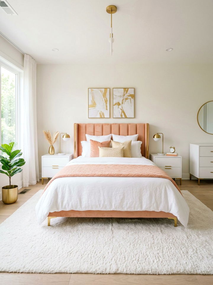 Modern peach and white bedroom furniture - 30 orange and white bedroom ideas