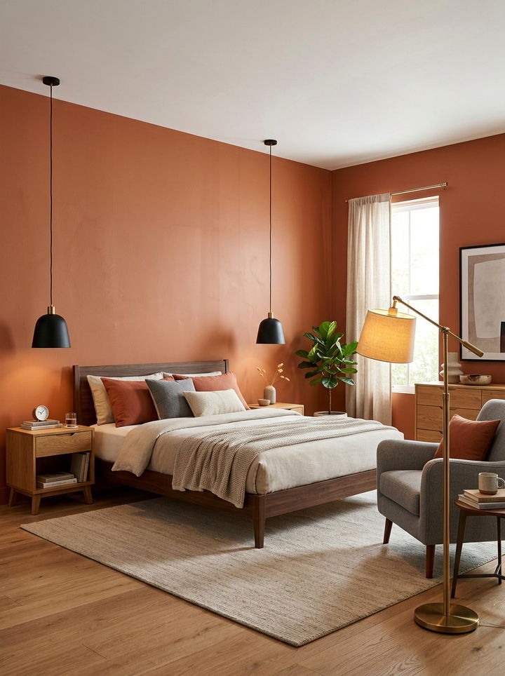 Modern terracotta bedroom lighting - 30 bedroom terracotta walls