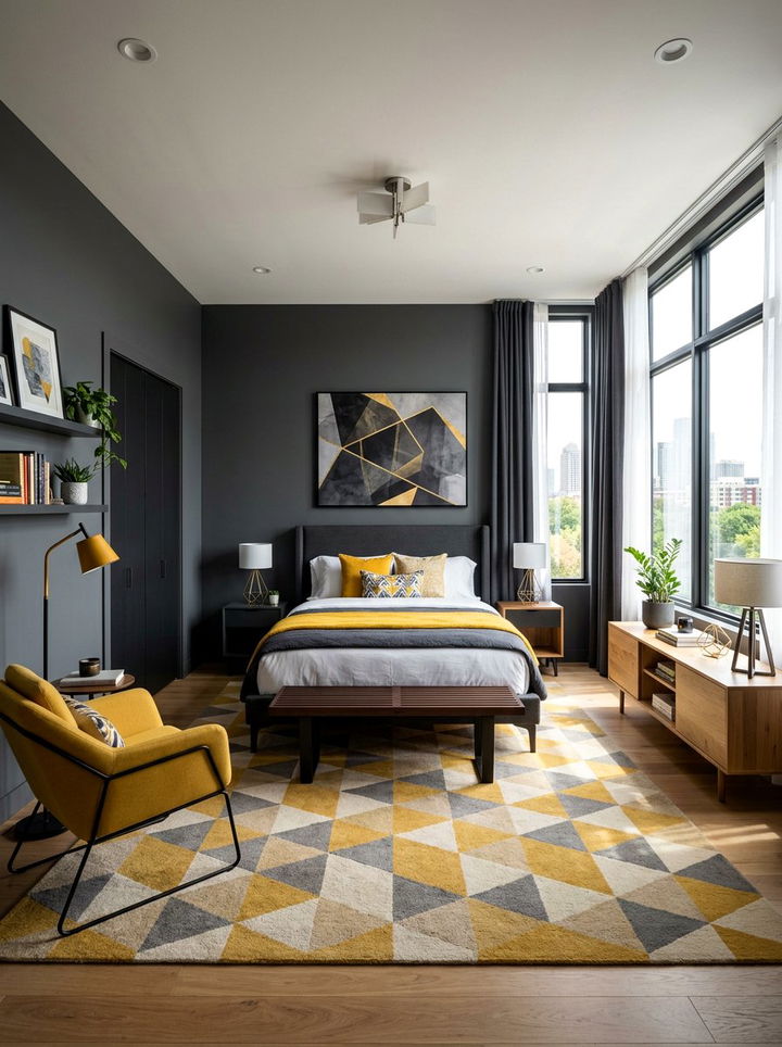 Modern yellow and grey bedroom - 30 golden yellow bedroom ideas