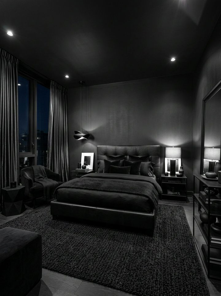 Monochromatic All Black Bedroom - 30 black bedroom design ideas