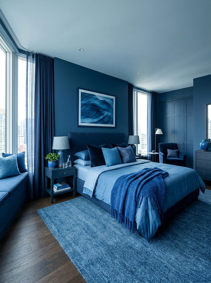 Monochromatic Blue Bedroom - 30 ocean blue bedroom ideas