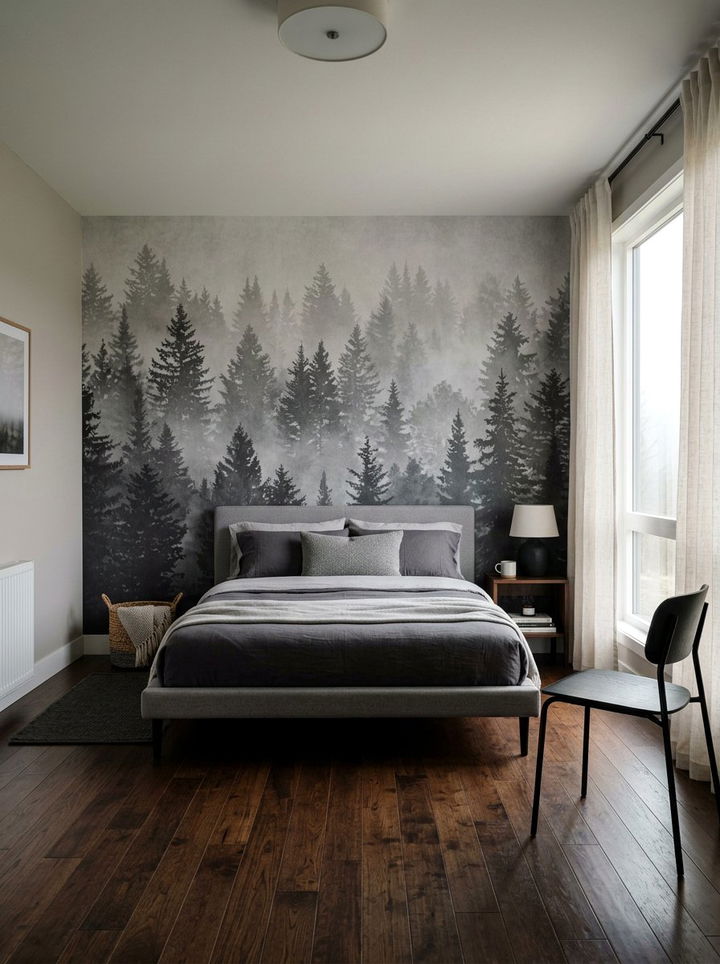 Monochromatic Forest Wallpaper - 30 bedroom minimalist wallpapers