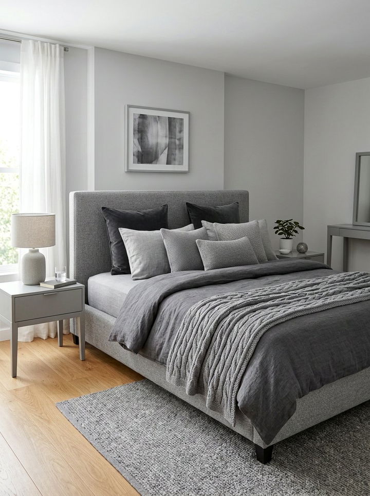 Monochromatic Gray Layering - 30 gray bedroom decor ideas