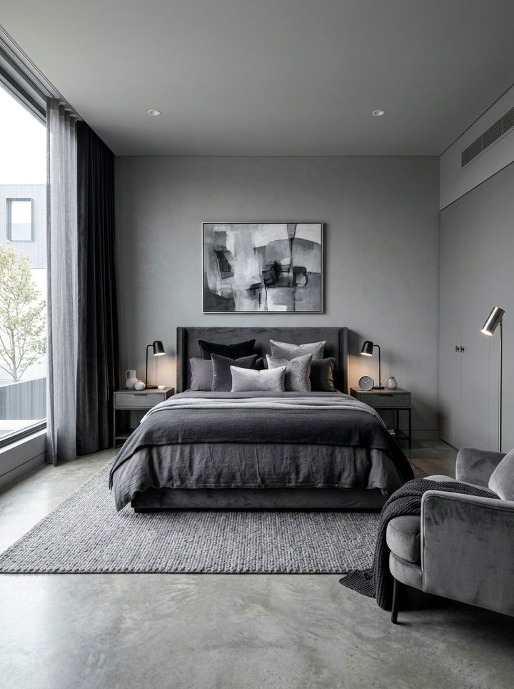 Monochromatic Grey Bedroom - 30 bedroom on a budget ideas