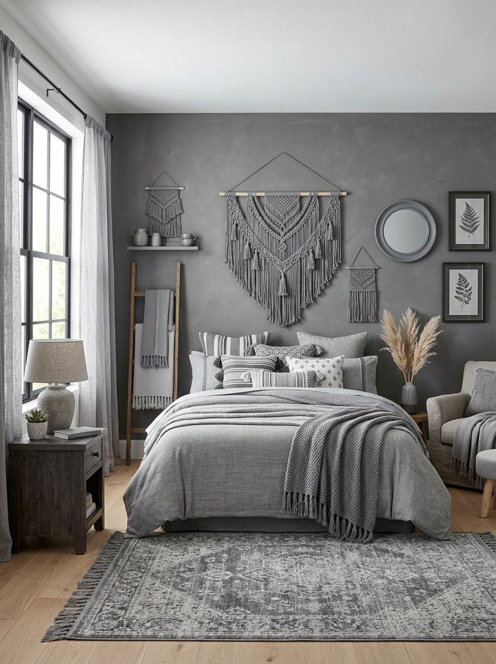 Monochromatic Grey Bohemian Bedroom - 30 bohemian grey bedroom ideas