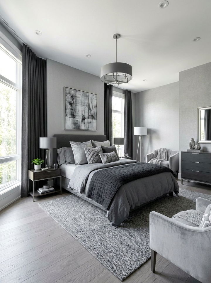 Monochromatic Grey Layers - 30 scandinavian grey bedroom ideas