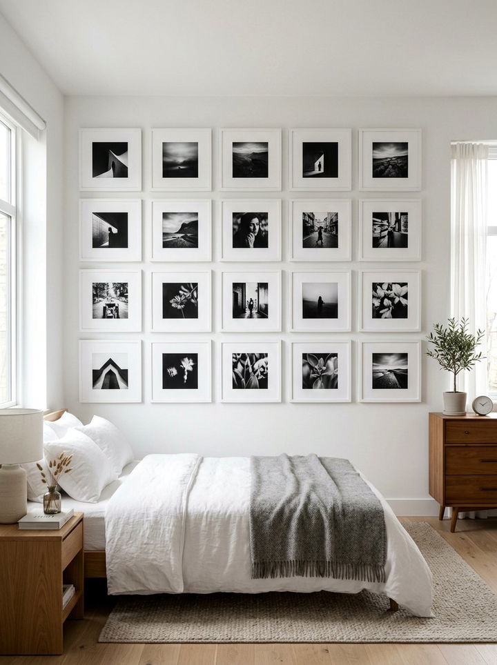 Monochromatic Matted Frame Wall - 30 bedroom photo displays