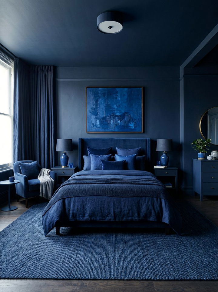 Monochromatic Navy Bedroom - 30 navy blue bedroom ideas