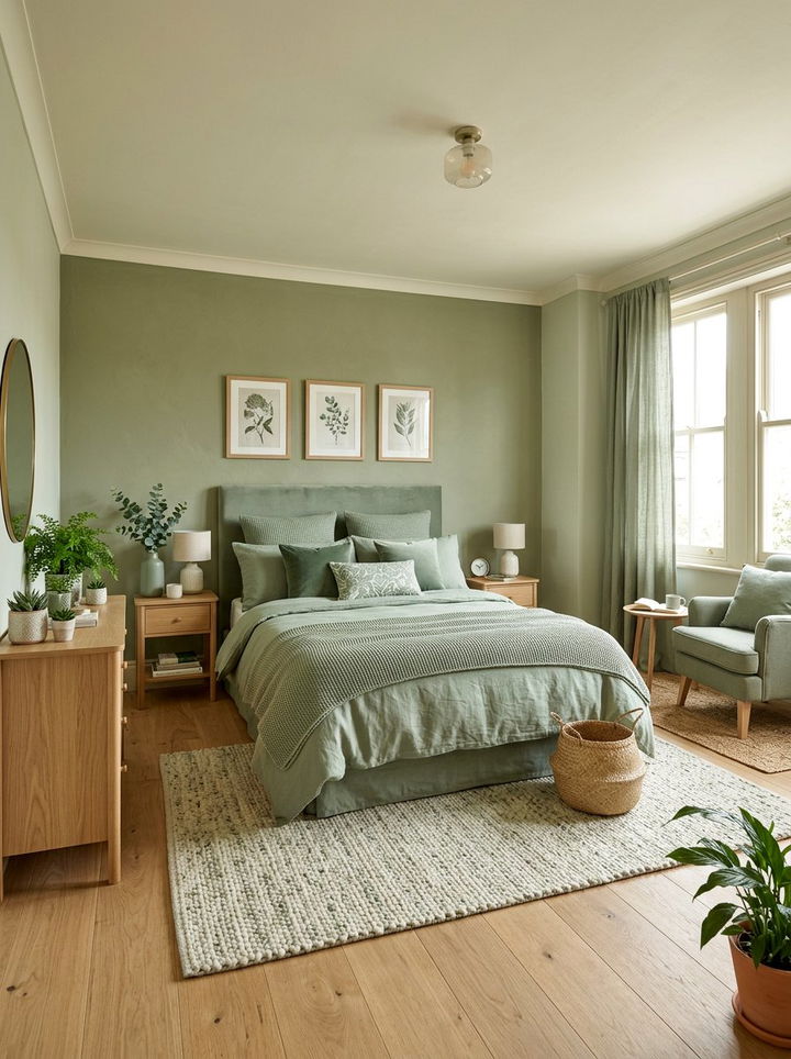 Monochromatic Sage Bedroom - 30 sage green and cream bedroom ideas