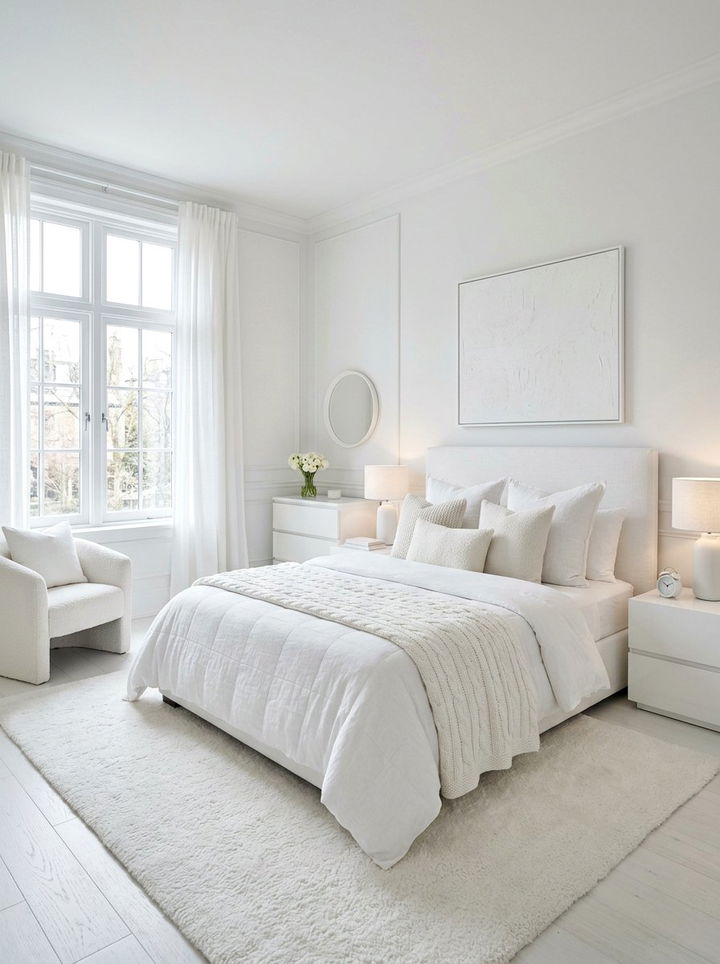 Monochromatic White Bedroom - 30 scandinavian white bedroom ideas