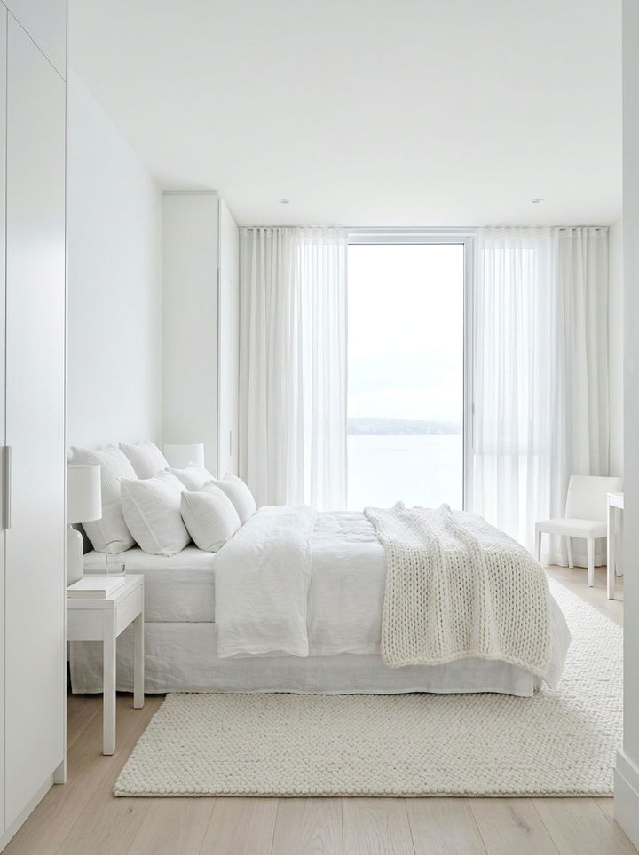 Monochromatic White Minimalist Bedroom - 30 minimalist bedroom color ideas