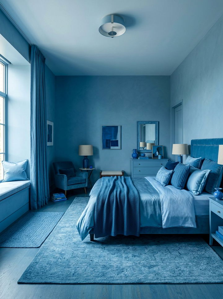 Monochromatic cerulean blue bedroom - 30 cerulean bedroom ideas