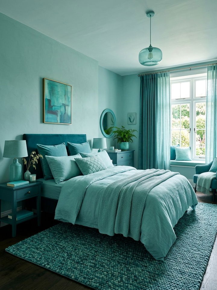 Monochrome Aqua Bedroom - 30 aqua bedroom ideas