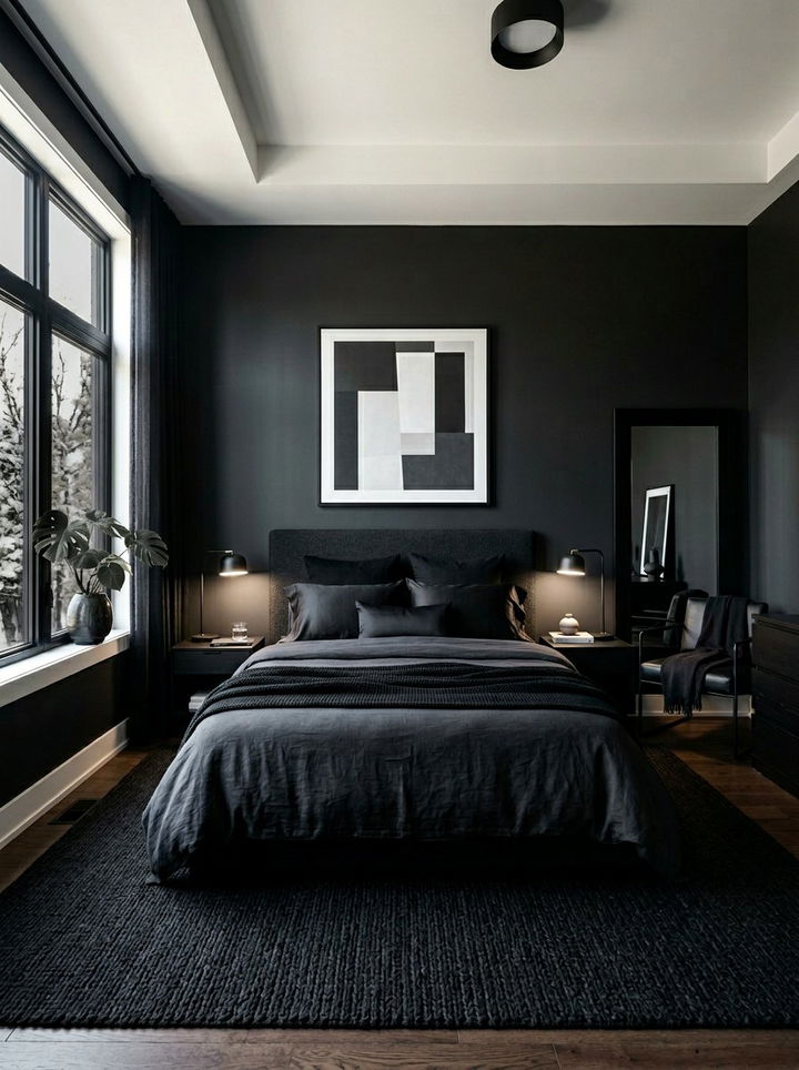 Monochrome Black Bedroom - 30 bedroom black walls