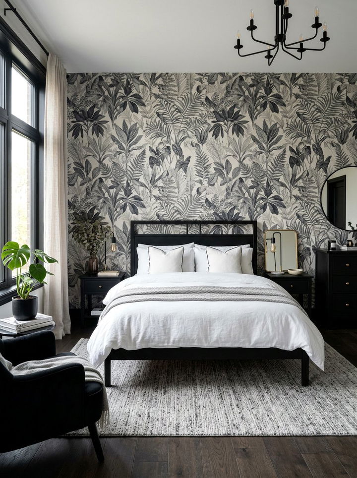 Monochrome Botanical Wallpaper - 30 bedroom botanical wallpapers