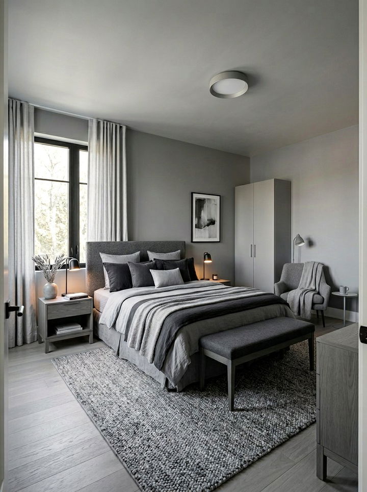 Monochrome Gray Bedroom - 30 cool gray bedroom ideas
