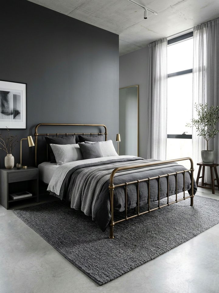 Monochrome Gray Brass Bed - 30 bedroom brass beds