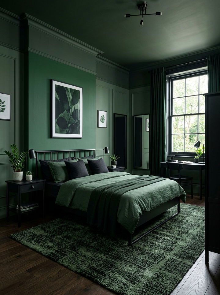 Monochrome Green Black Bedroom - 30 forest green and black bedroom ideas