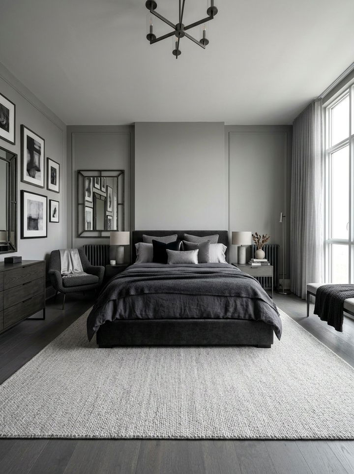 Monochrome Grey Layered Room - 30 grey bedroom design ideas