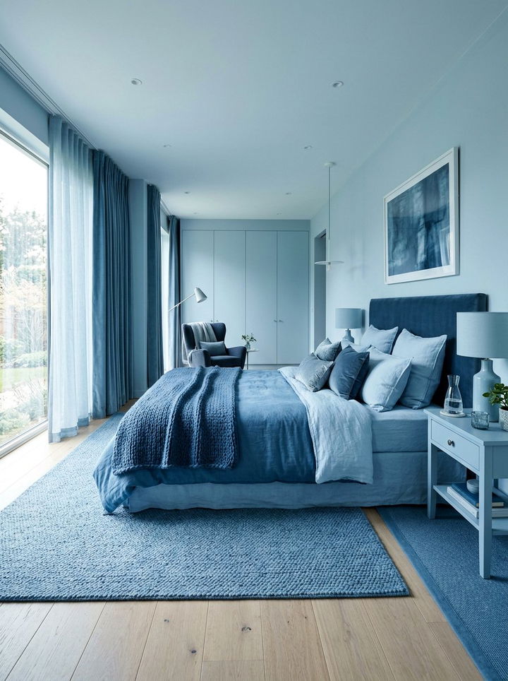 Monochrome Ice Blue Bedroom - 30 ice blue bedroom ideas