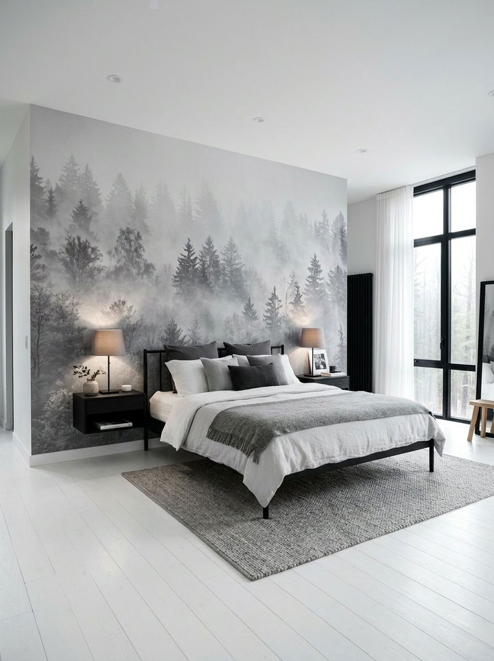 Monochrome Landscape Bedroom - 30 bedroom bold wallpapers