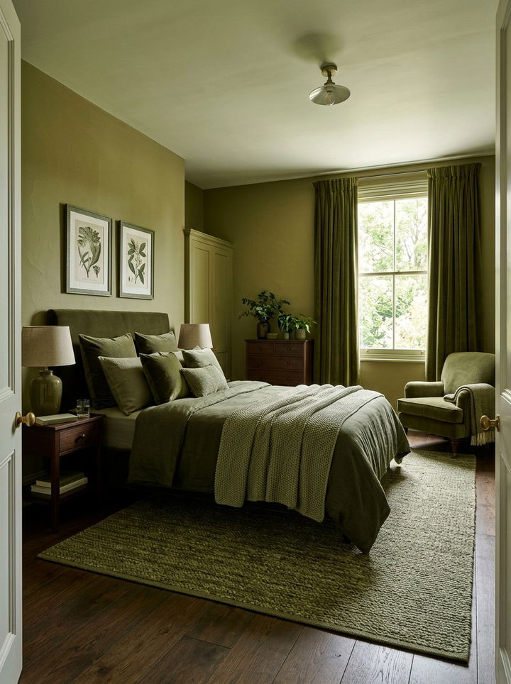 Monochrome Olive Green Bedroom - 30 olive green bedroom ideas