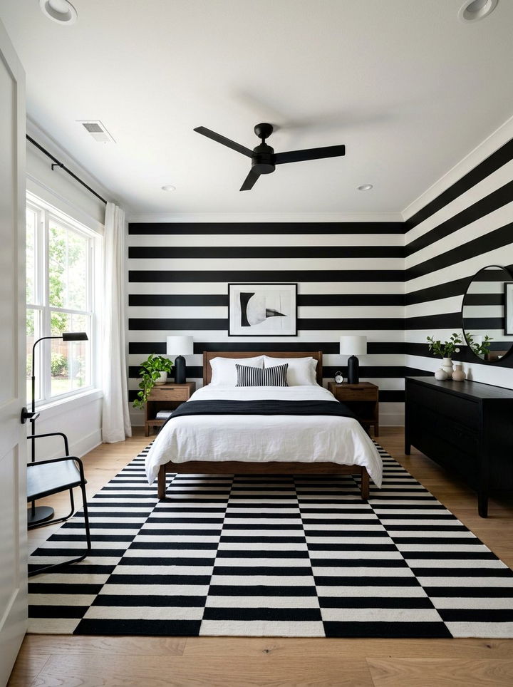 Monochrome Striped Bedroom - 30 black and white bedroom ideas