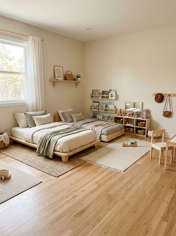 Montessori Floor Bed - 30 twin siblings bedroom ideas