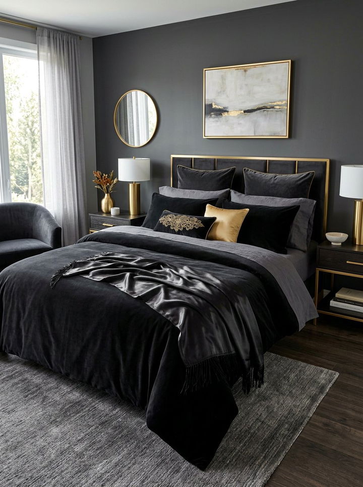 Moody Black Bedding - 30 bedroom layered bedding ideas