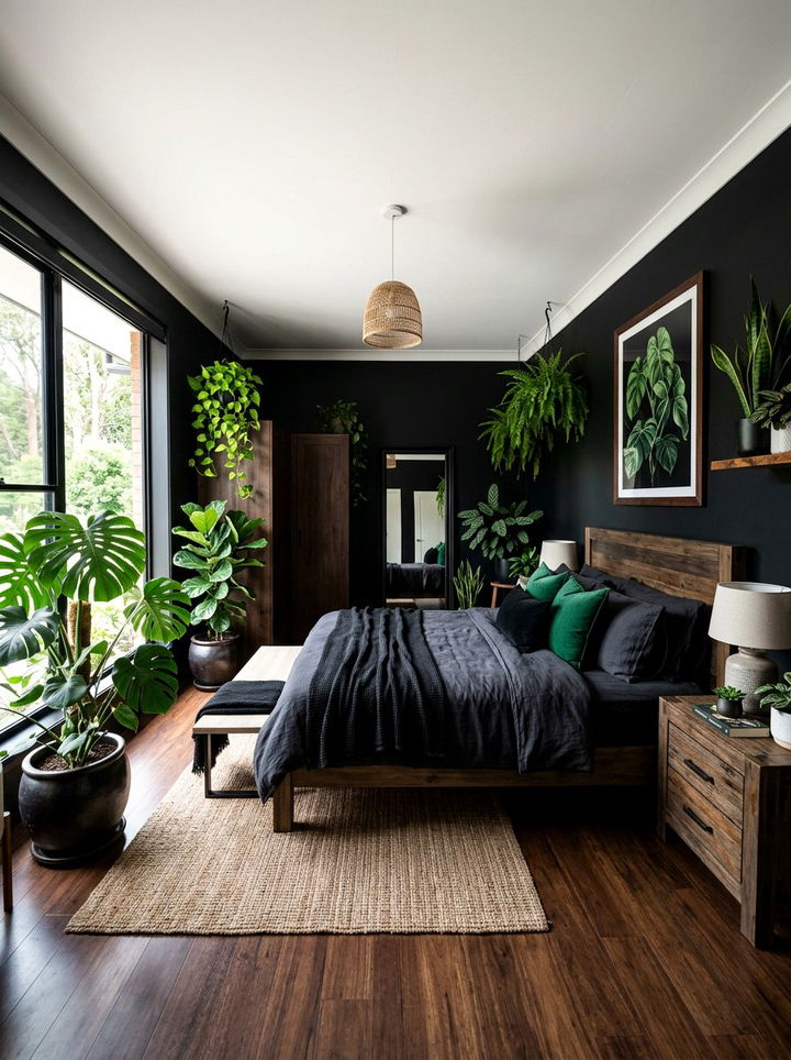 Moody Black Bedroom With Plants - 30 dark black bedroom ideas