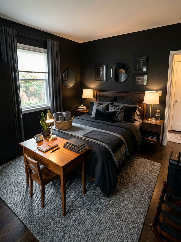 Moody Black Guest Bedroom - 30 black bedroom design ideas