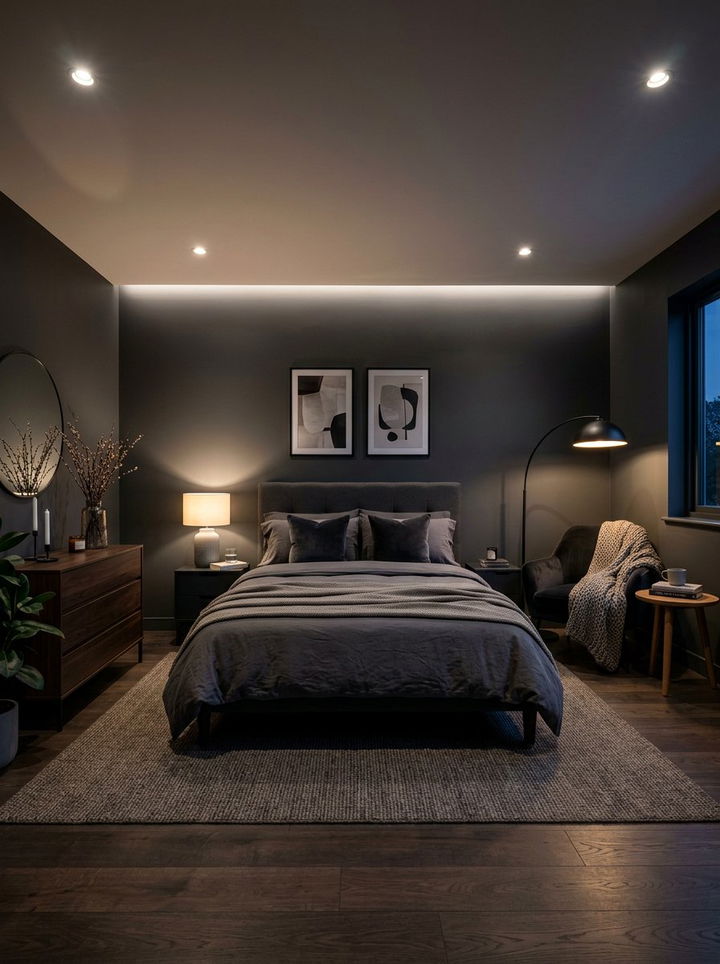 Moody Charcoal Bedroom Lighting - 30 charcoal accent wall bedroom