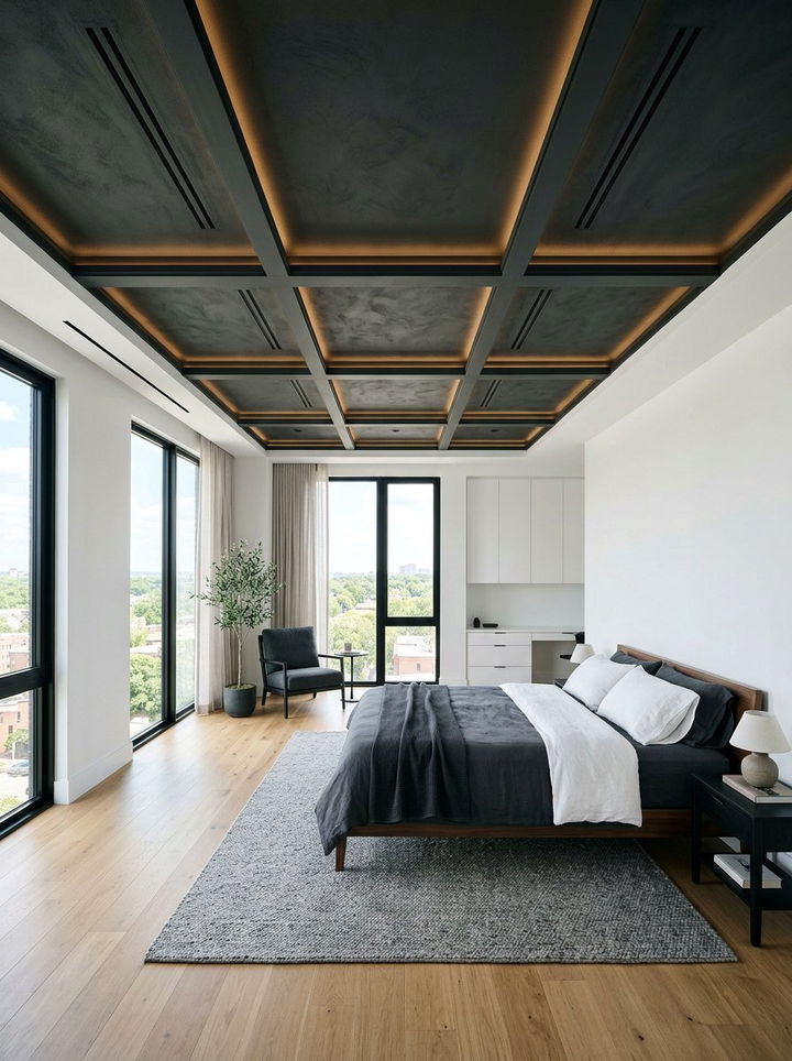 Moody Dark Gray Ceiling - 30 gray bedroom decor ideas
