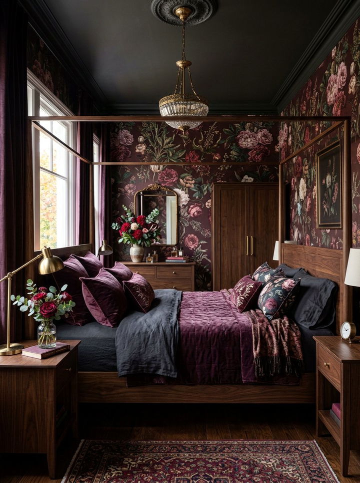 Moody Floral Bedroom - 30 feminine bedroom ideas