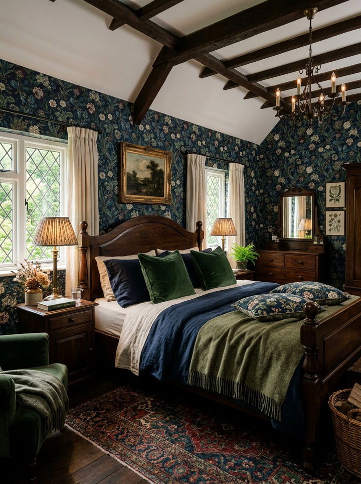 Moody Floral Cottage Bedroom - 30 cottage bedroom ideas