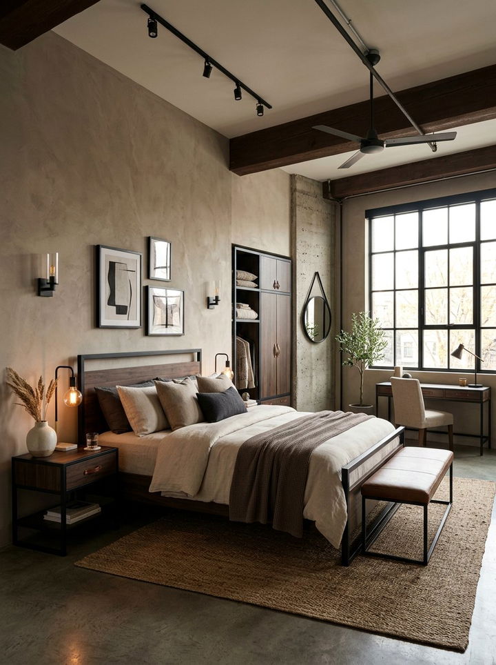 Moody Industrial Cream Bedroom - 30 industrial cream bedroom ideas