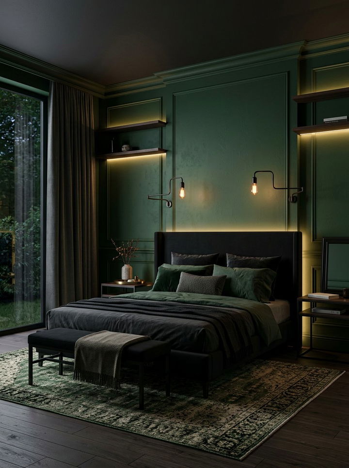 Moody Lighting Green Black Bedroom - 30 forest green and black bedroom ideas