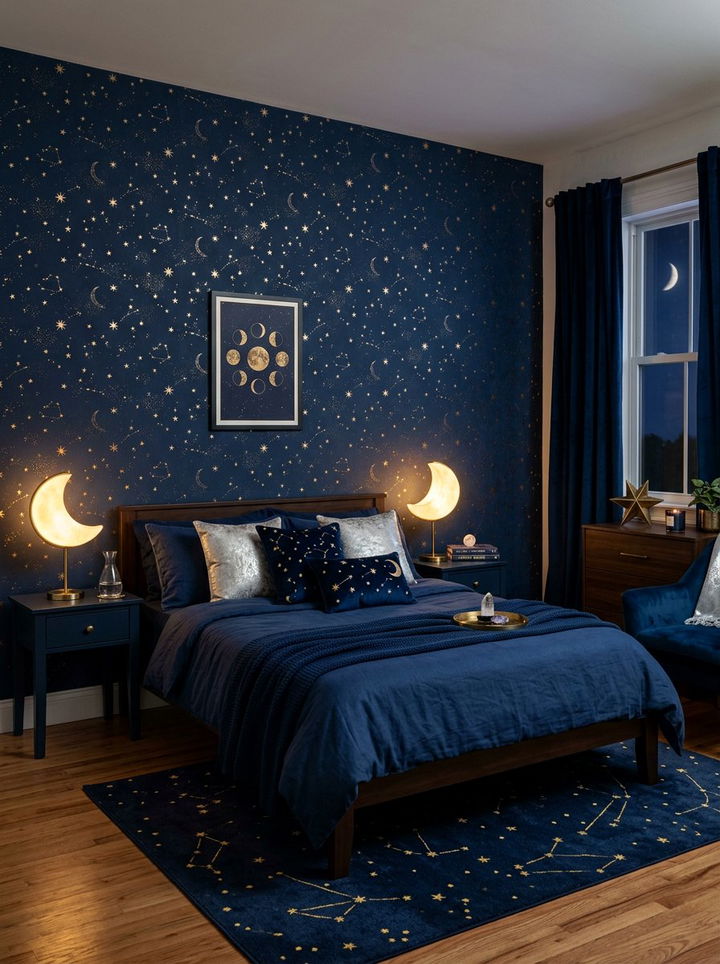 Moody Navy Starry Night Wallpaper - 30 bedroom peel and stick wallpapers
