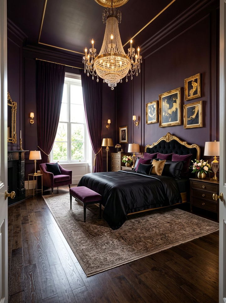 Moody Plum Luxury Bedroom - 30 dark color bedroom ideas
