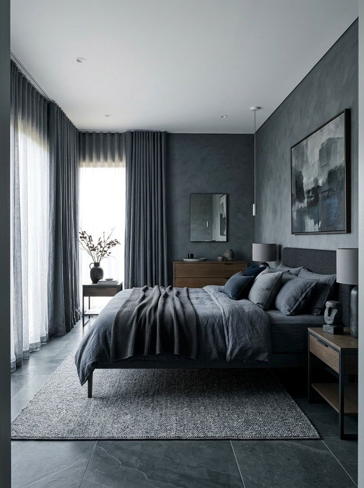 Moody Slate Bedroom - 30 monochrome bedroom ideas