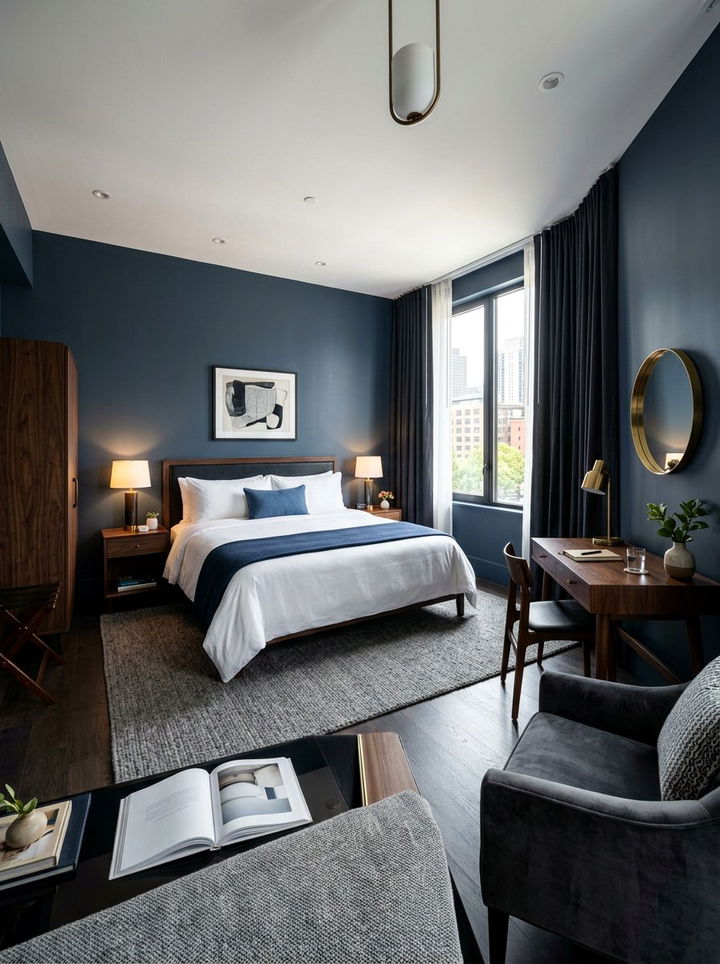 Moody Slate Blue Guest Room - 30 slate bedroom ideas