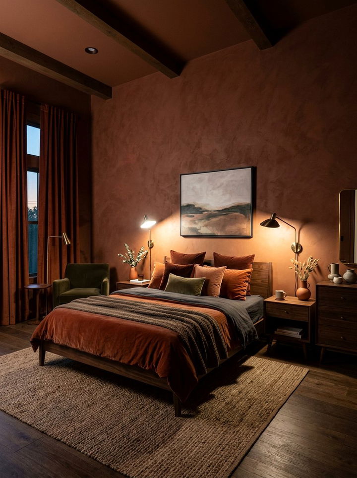 Moody Terracotta Bedroom - 30 terracotta accent wall bedroom