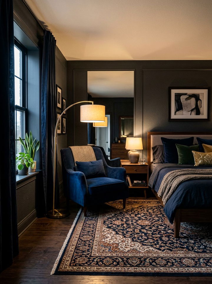 Moody bedroom dark seating - 30 bedroom with sitting area ideas