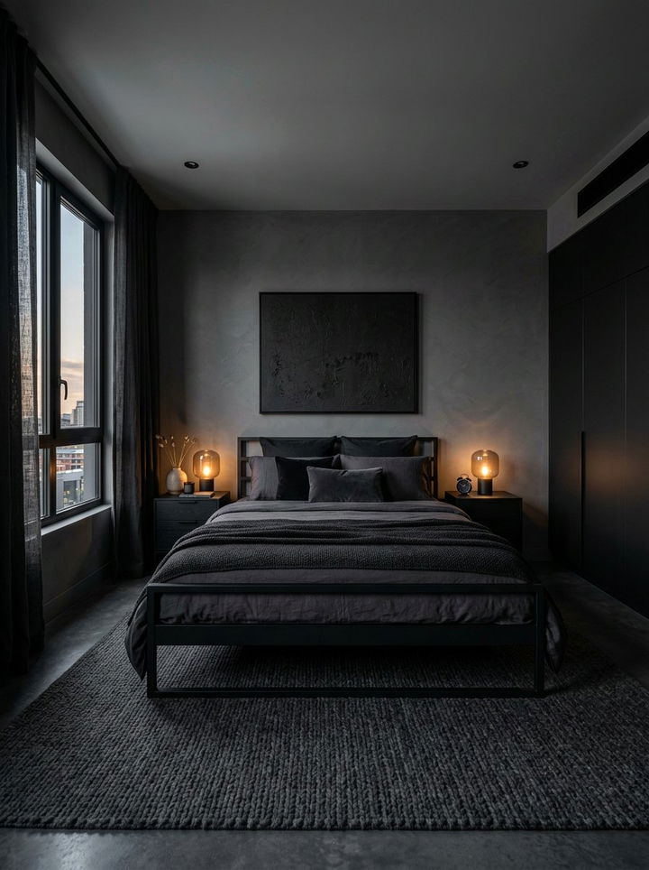 Moody dark grey bedroom black furniture - 30 bedroom black furniture ideas